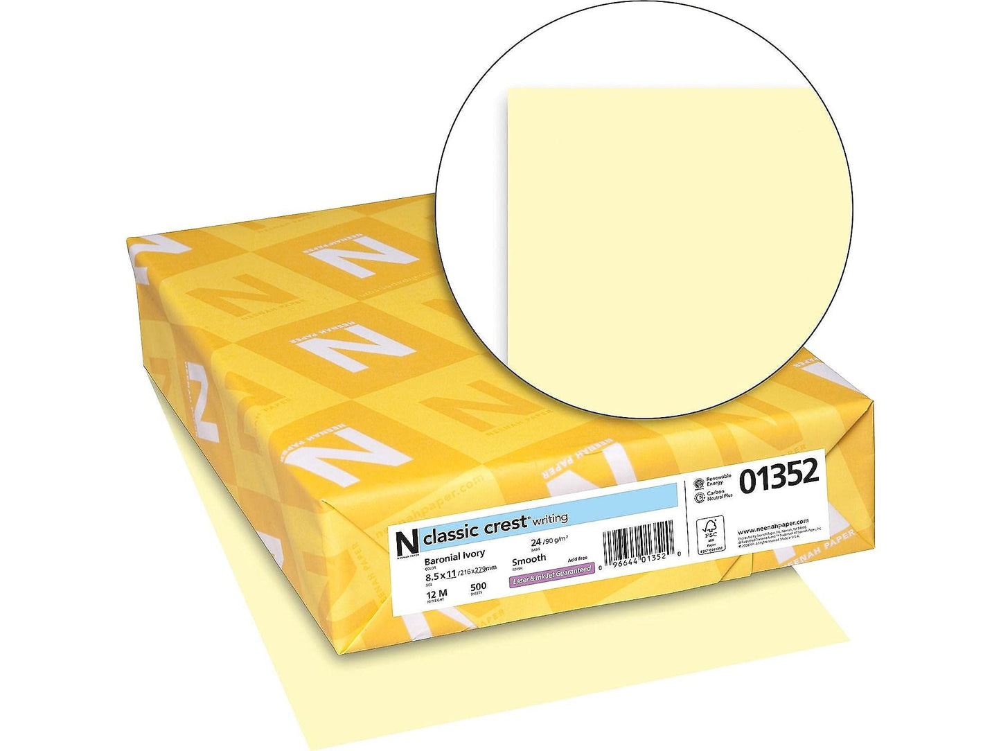 Neenah Classic Crest Writing Paper, Letter 8.5 x 11 Inches, 24 lb., Baronial Ivory, 500 Sheets (01352)