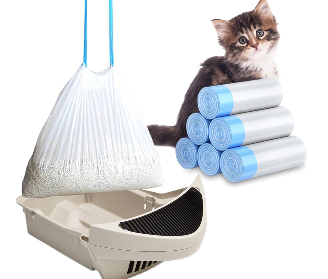 XUEPETT 120 Pack Cat Litter Box Liners with Drawstring, Heavy Duty Waste Drawer Liners Bags Replacement Compatible with Litter Robot 4 and 3, 10-12 Gallons of Capacity, LB-120