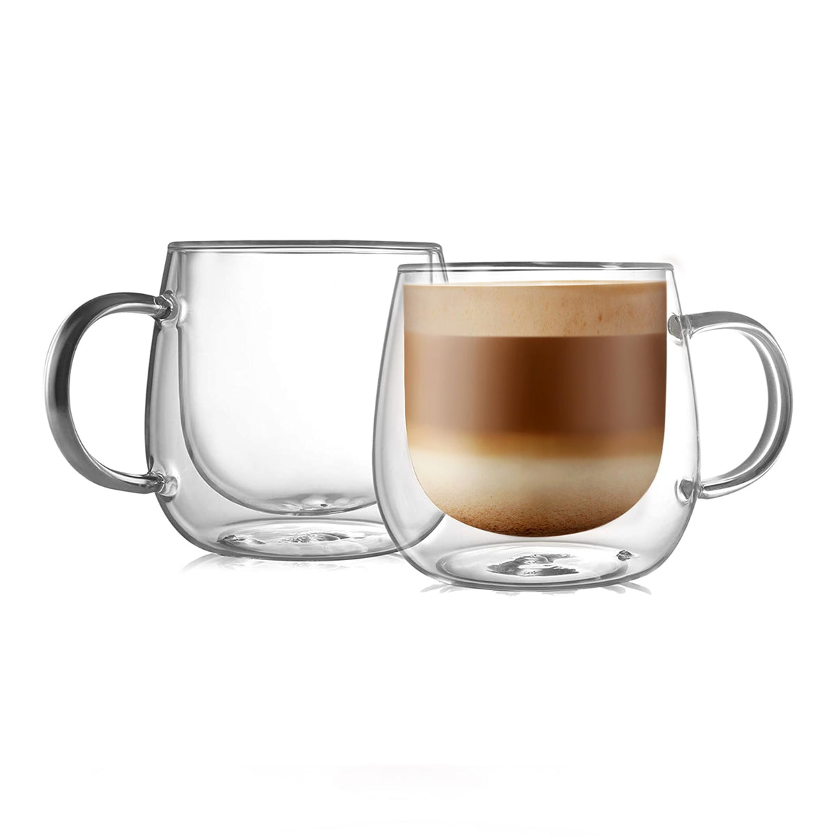 CNGLASS 16oz Double Walled Glass Coffee Mugs(2-Pack),Large Clear Coffee Cups with Handle,Glass Espresso Mugs for Latte,Cappuccino,Tea