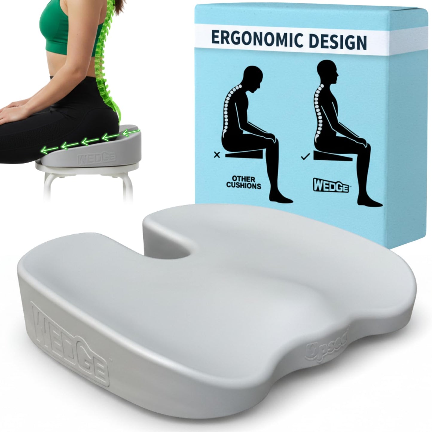 Upseat Wedge Ergonomic Seat Cushion, Made of Soft Foam, Wipeable Non-Fabric Posture Support for Office Chair – Promotes Upright Sitting & Relieves Tailbone Pressure and Sciatica, Made in Canada