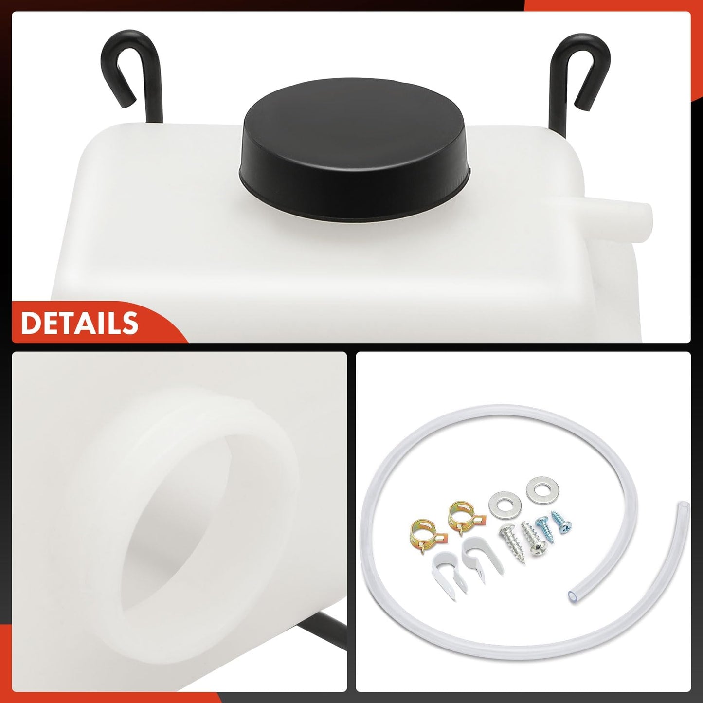 A-Premium Automatic White Universal Coolant Reservoir Bottle Kits Compatible with More Vehicles, W/Mounting Clips, Overflow Tube, Clamps, Cap, Gasket,Screws & More Accessories