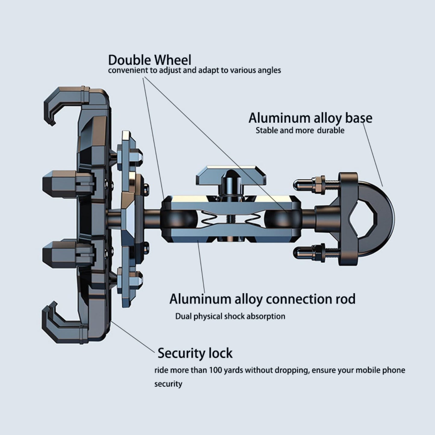 Cesicersi Motorcycle Phone Mount Holder - [Dual Dampener] [Anti Shake] Motorcycle Cell Phone Mounts,Adjustable Bike Phone Holder, Fit for iPhone Samsung LG Google All 4.7-7.2" Phones,Black