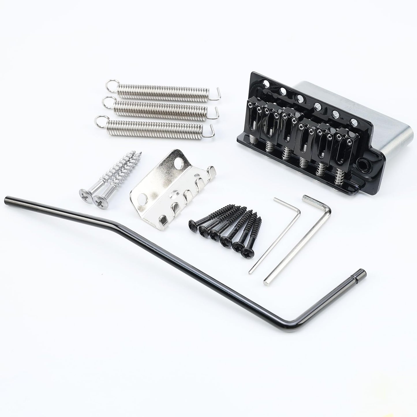 OVSAL 10.5mm Electric Guitar Bridge Black 6 Point tremolo bridge Zinc Alloy Block Saddles Stainless Steel Plate Electric Guitar Bridge 6 String Start