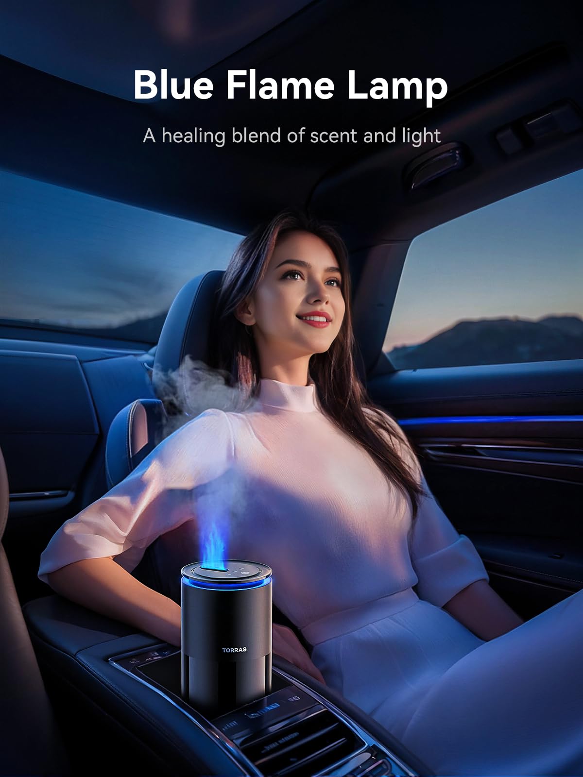 TORRAS Smart Car Air Freshener, Ultrasonic Mist, Blue Light Enhanced Fountain Nozzle, Automatic On/Off, Adjustable Fragrance, Ambient Light, Premium Cologne Scent, CF12 Car Diffuser