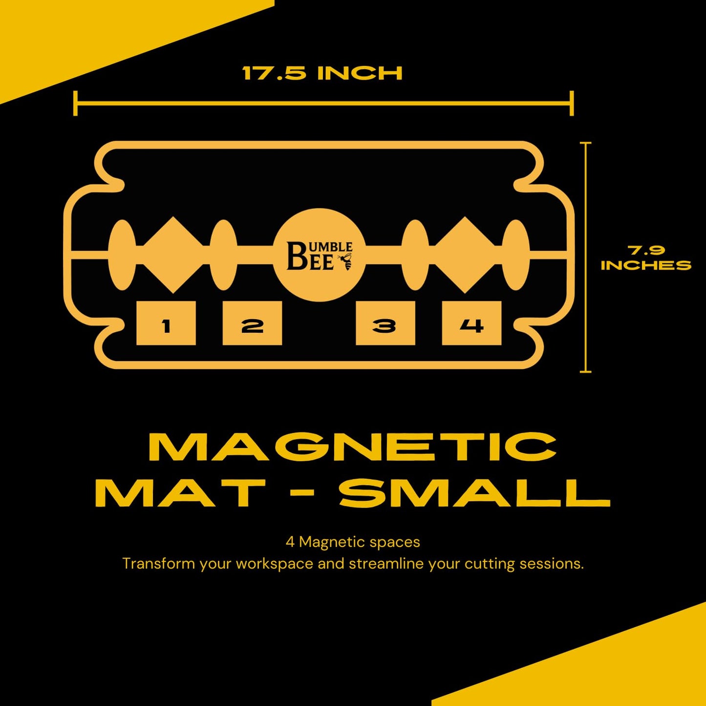 BUMBLE BEE Barber Equipment, Magnetic Barber Mat Non-Slip Heat Resistant Surface - Barber Mats for Clippers, Quick Access, Easy Cleaning - Barber Station Mat and Barber Organizer Station. (Small)
