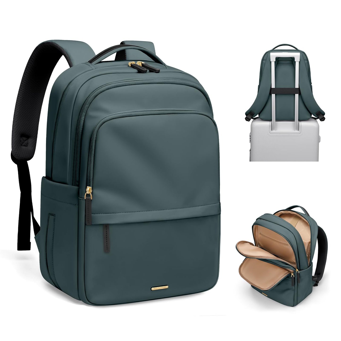 Multifunctional Laptop Backpack for Work Travel Leisure Water-Resistant Multiple Compartments Business Backpack for Women Fits 15.6 Inch Notebook (Atrovirens)