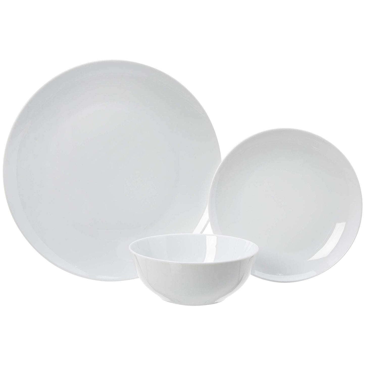 Amazon Basics 18-Piece Dinnerware Set, Dishes, Bowls, Service for 6, White Porcelain Coupe