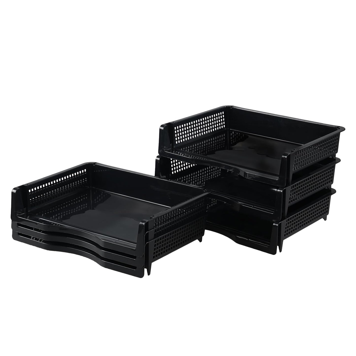 Lasbily 6 Tiers Stackable A4 File Tray, Plastic Desk Letter Tray, Stackable Office Letter Tray, Black