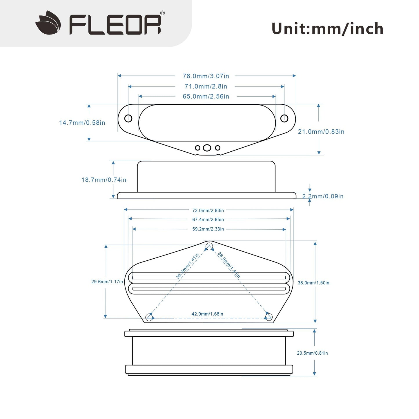 FLEOR Alnico 5 Tele Pickups Set Neck Pickup and High Output Hot Dual Rail Bridge Humbucker Pickup Set,Black