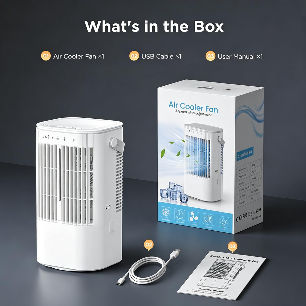 Portable Air Conditioner, 4-in-1 Mini Small Air Conditioner Evaporative Air Cooler Fan with 1000ml Water Tank, 3 Speeds & 7 LED Lights, Personal Mini AC with Timer for Bedroom, Desktop, Home, Office