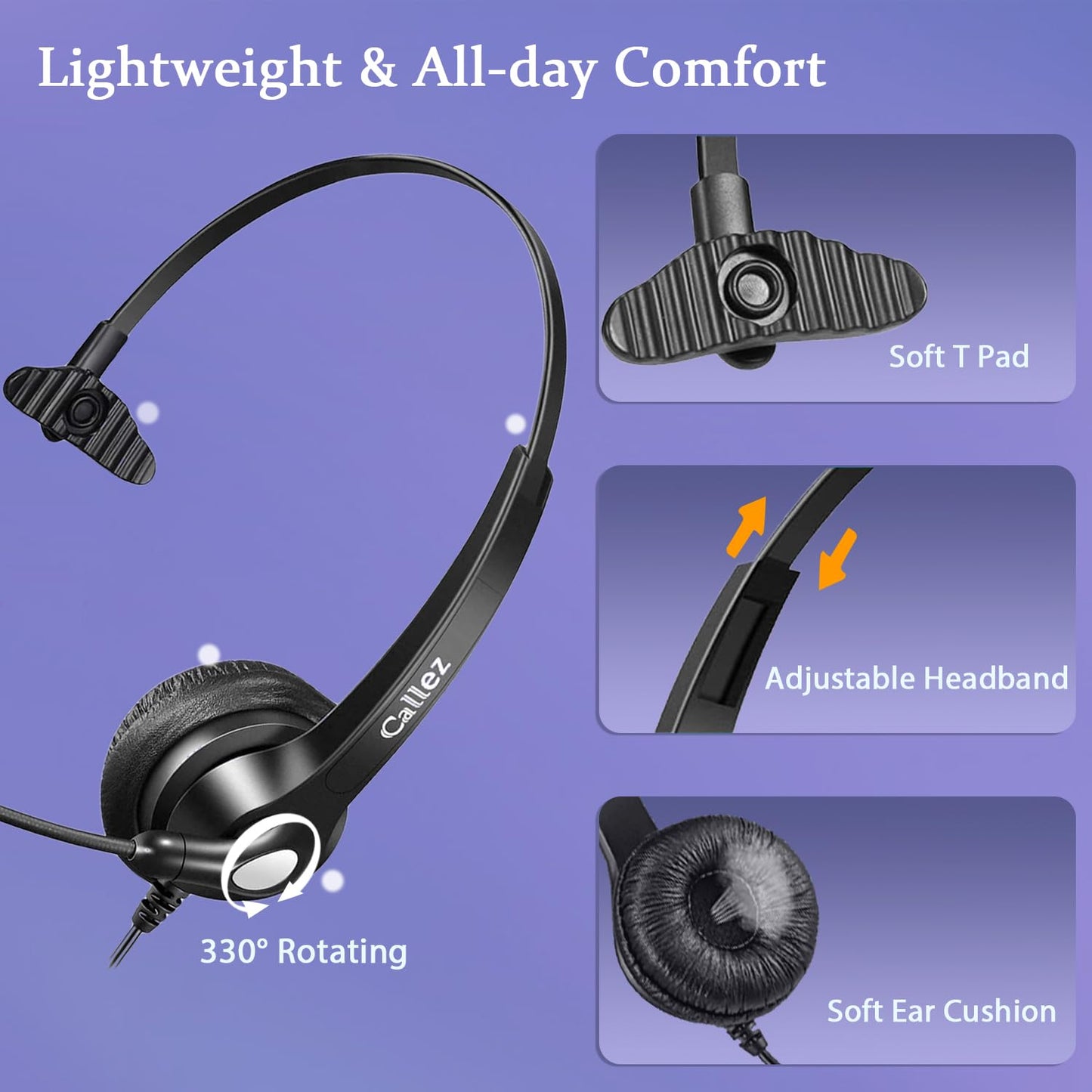 Callez RJ9 Phone Headset with Noise Cancelling Mic & Mute Switch, Corded Telephone Headset for Cisco 8851 8845 8841 8811 7965 7962 7945 7941 7841 7821 6941 6851 Office Landline Phones