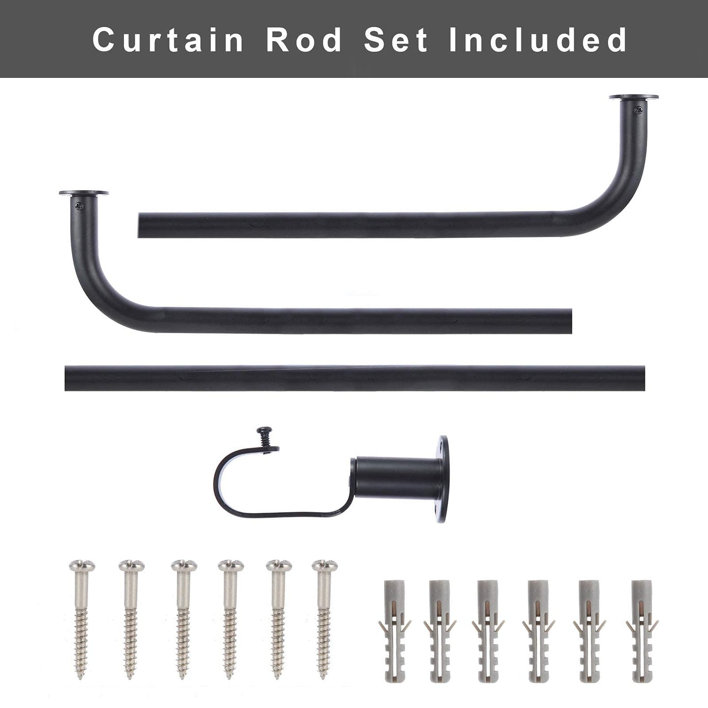 TiMi Wrap Around Window Curtain Rod Room Darking 1 Inch Adjustable Single Curtain Rods Classic, 48 to 84 Inch telescoping Drapery Rod, Black