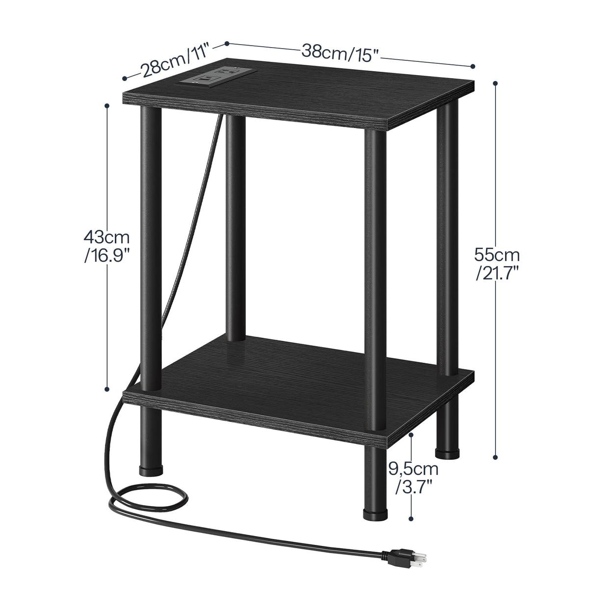 HOOBRO Set of 2 Side Table with Charging Station, End Table with USB Ports and Outlet, Nightstand with 2-Layer Storage Shelves for Small Spaces, Living Room, Bedroom, Stable Frame, Black BK09UBZP201