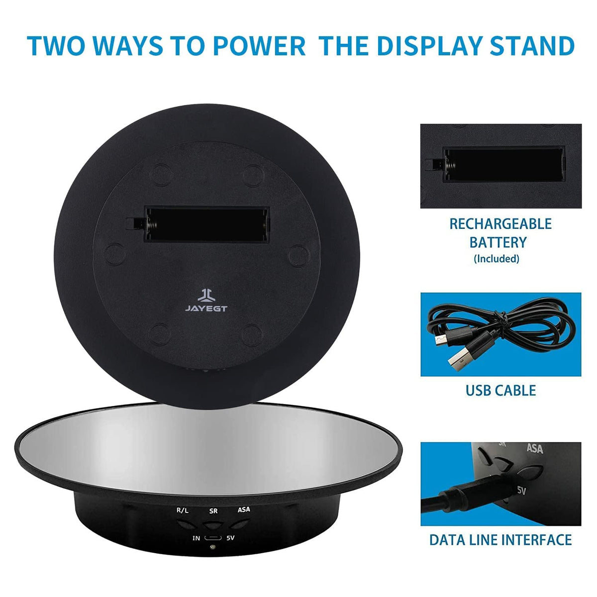 JAYEGT Motorized Rotating Display Stand, 7.87inch /Load 17.6 lbs, 360 Degree Electric Rotating Turntable for Photography Products, Jewelry, Cake,3D Model , Mirror Cover (Black)