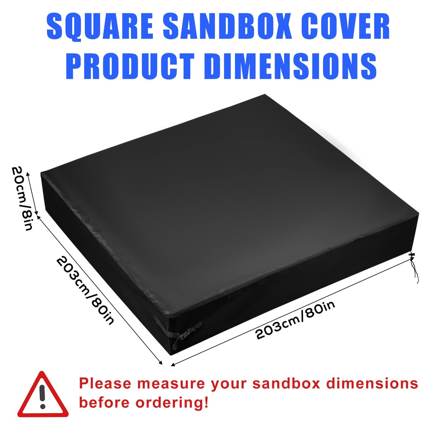 Square Sandbox Cover, 80x80x8in Oxford Practical Waterproof Sandbox Lid Outdoor Protection Cover Suitable for Protecting Toys Sandpits Small Swimming Pools Furniture (Black)