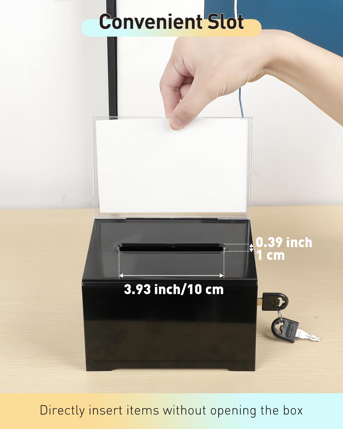 Uniclife 3 Pack Black Acrylic Donation Box for Fundraising Suggestion Box with Slot and Lock Plastic Ballot Box with Sign Holder Storage Container for Voting Charity Tip Collection, 6.2" x 4.7" x 4"