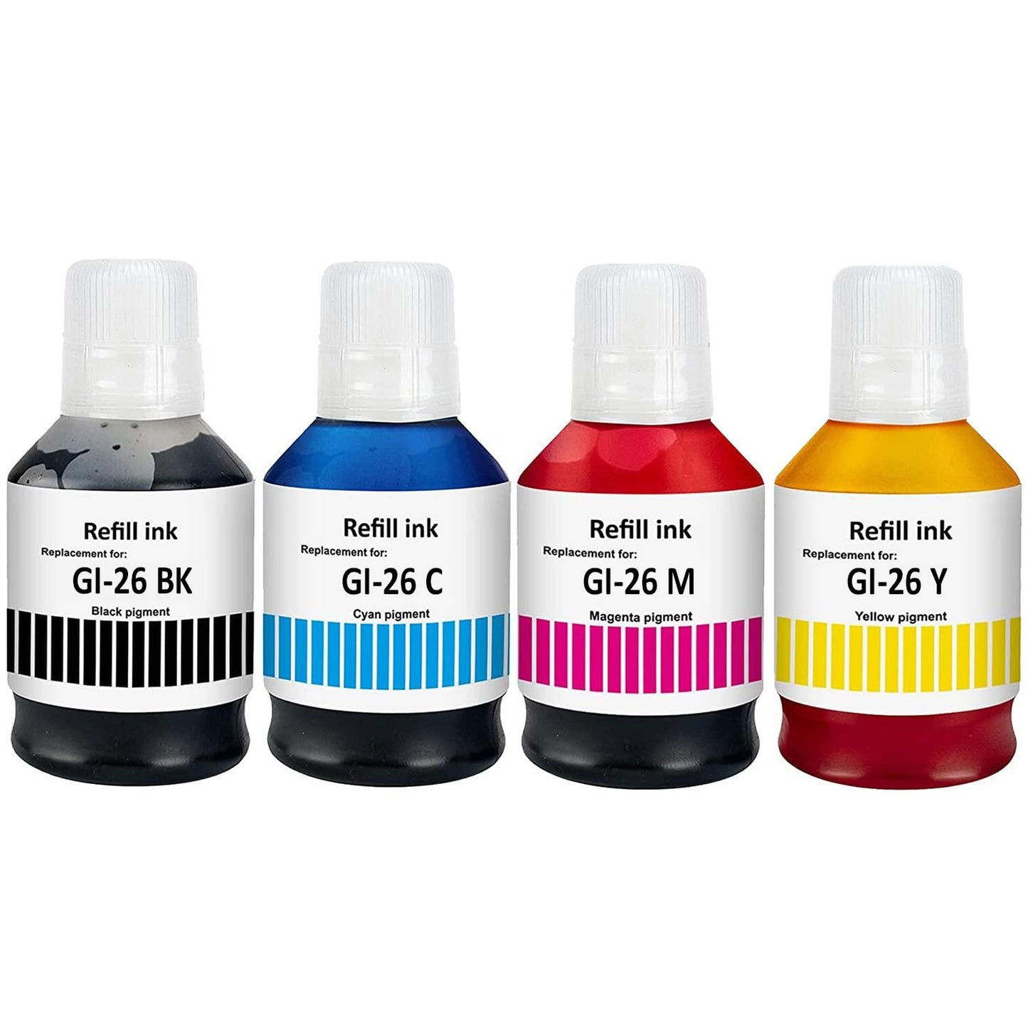 Compatible Refill Bottle Ink Replacement for Canon GI26 GI-26 Refill Pigment Ink Work for Canon PIXMA GX3020 GX4020 GX5020 GX6020 GX6021 GX7020 GX7021 Printers (4-Pack,BK 135ml /CMY 70ml)