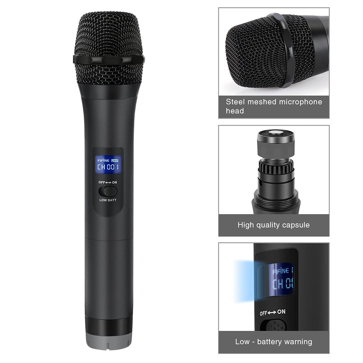 FIFINE TECHNOLOGY Wireless Microphone, Handheld Dynamic Microphone Wireless mic System for Karaoke Nights and House Parties to Have Fun Over the Mixer,PA System,Speakers-K025