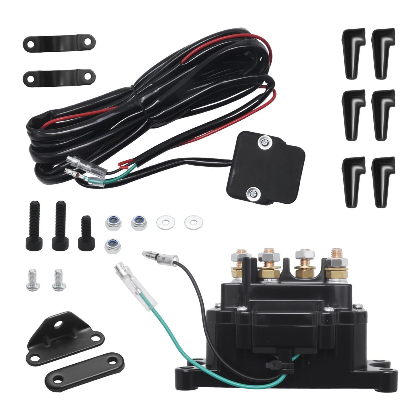 Vkinman 12V 250A ATV Winch Solenoid Relay Contactor with Winch Rocker Thumb Switch, Mounting Brackets, Protectors for ATV UTV Replaces 63070, 62135, 74900, 2875714