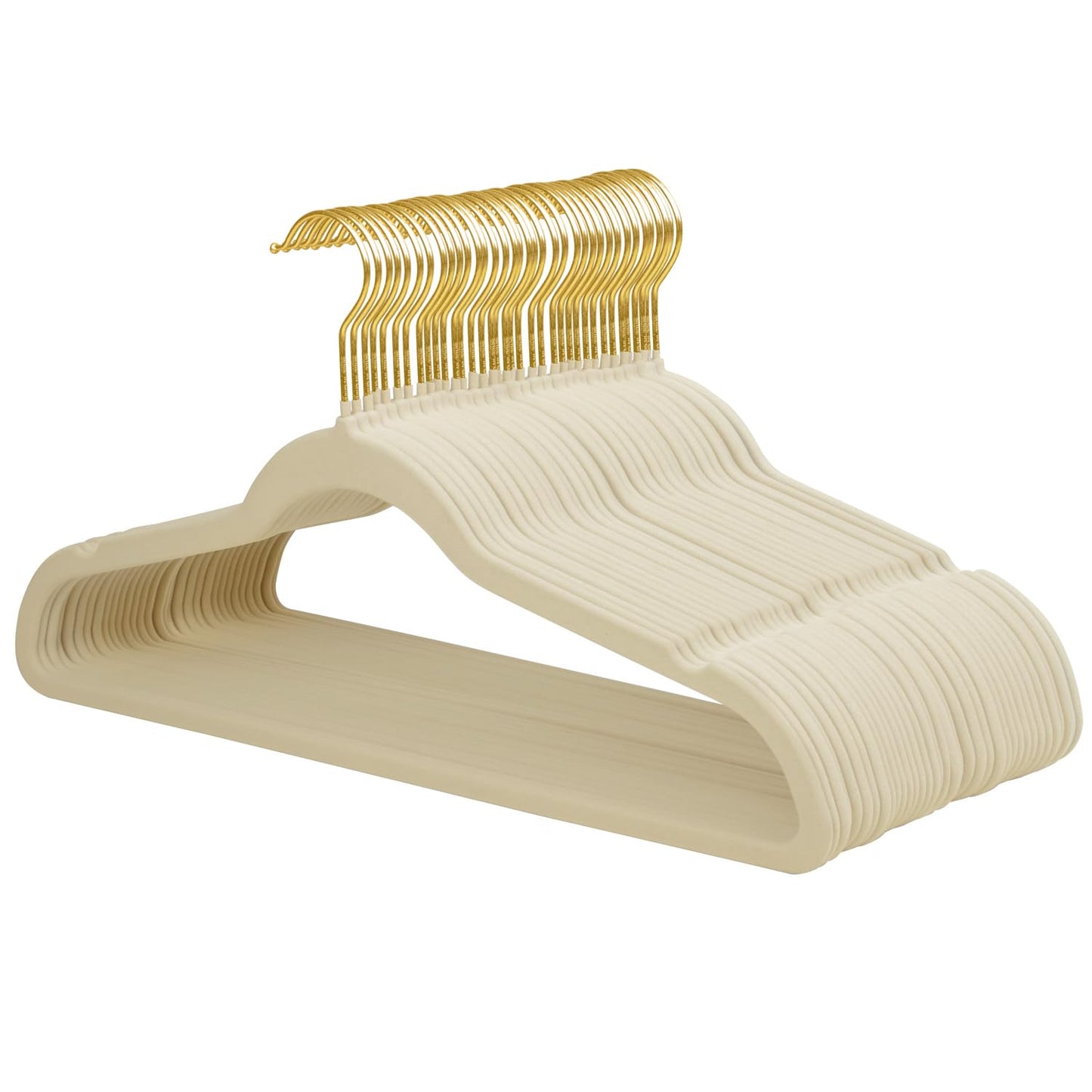 ManGotree Velvet Coat Hangers with 360° Swivel Gold Hook, Non-Slip Felt Suit Hangers, Ultra-Thin Space Saving Clothes Hangers for Coat, Suits, Shirt, Dress, Pants (36 Pack, Beige)