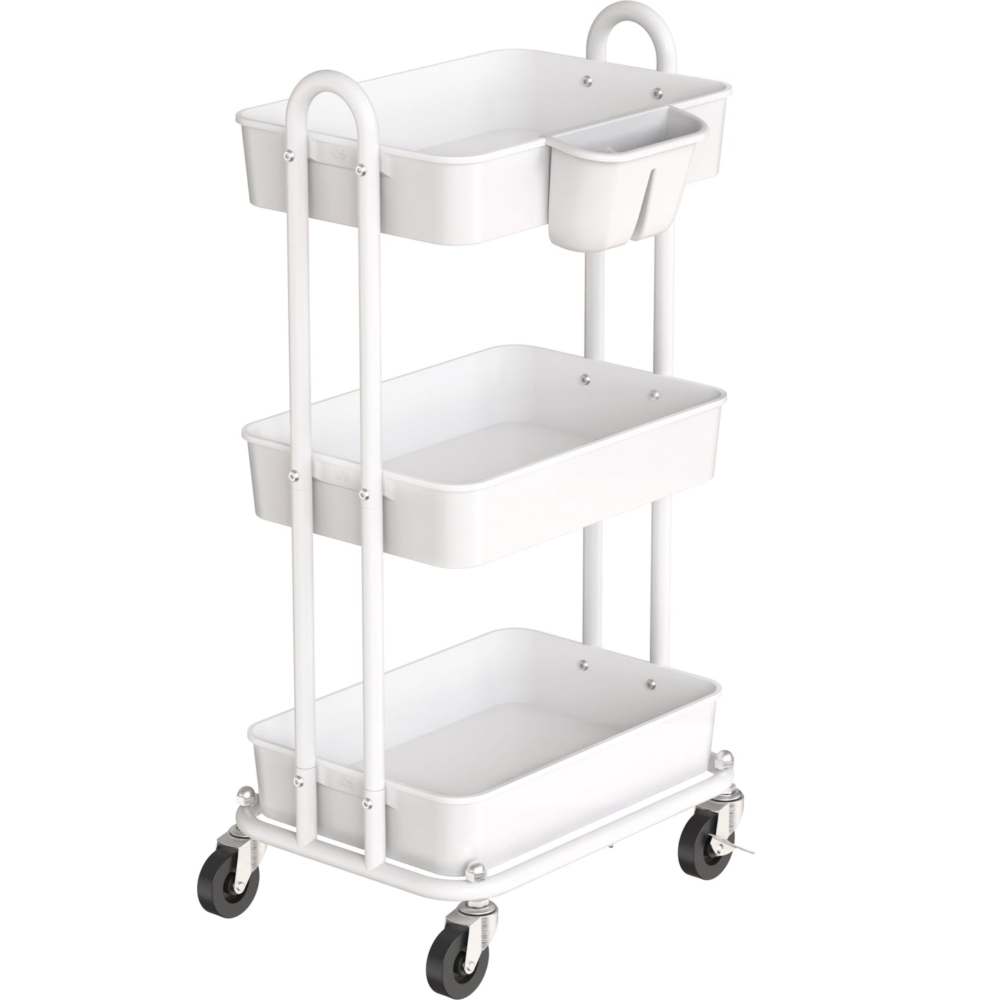 Simple Houseware 3-Tier Rolling Utility Cart with Hanging Buckets, White