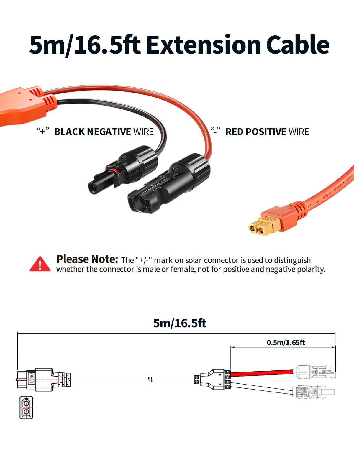 Tonton Solar Panel Connector to XT60 Adapter Extension Cable, 12AWG 16.5ft, for Solar Panel to Portable Power Station, Solar Generator, RV, and EF ECOFLOW RIVER & DELTA Series Portable Power Stations