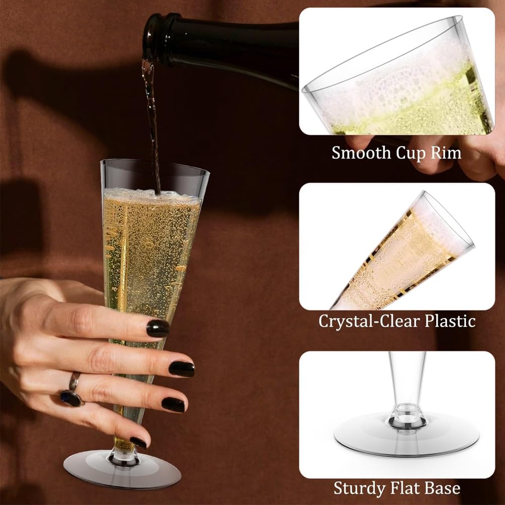 100 Pack Plastic Champagne Flutes Disposable Champagne Glasses,4.5 Oz Durable Transparent Mimosa Glasses for Parties, Weddings, Toasting and Large Celebrations