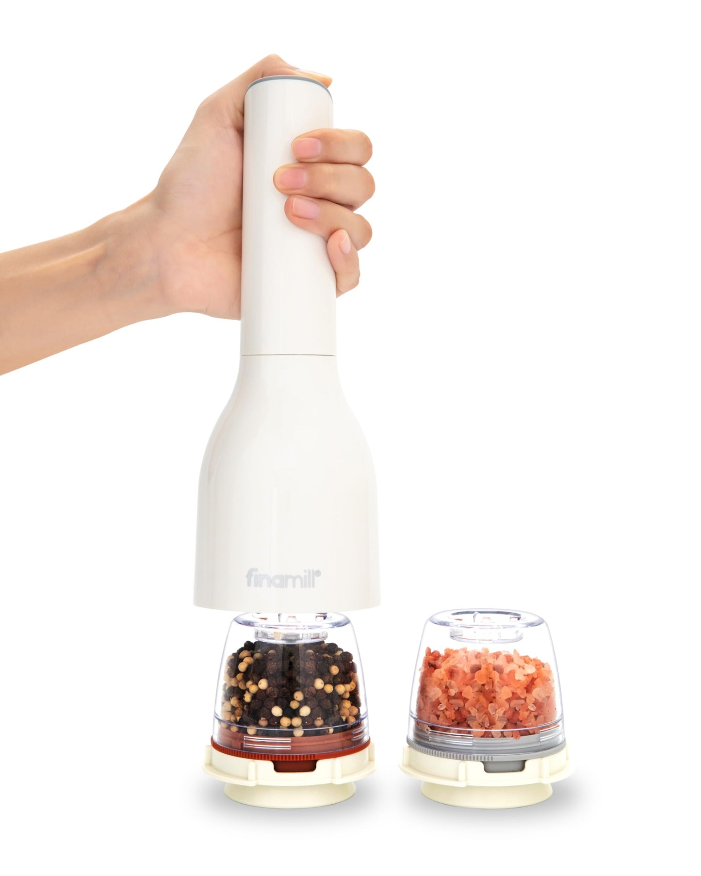 FINAMILL Grinder with 2 Pods (ProPlus & Peppercorn), Battery Operated, Soft Cream