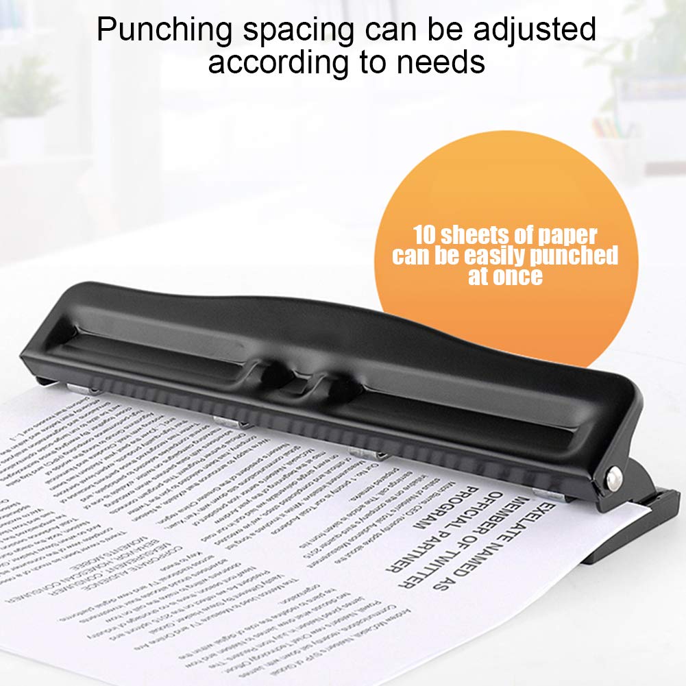 Desktop Hole Punch, 4 Hole Adjustable Paper Ring Puncher Metal A4 Refills Heavy Duty Squeeze Portable Punch 10 Sheet Capacity Low Force for Home School Office Studio Home Essential Supplies Black