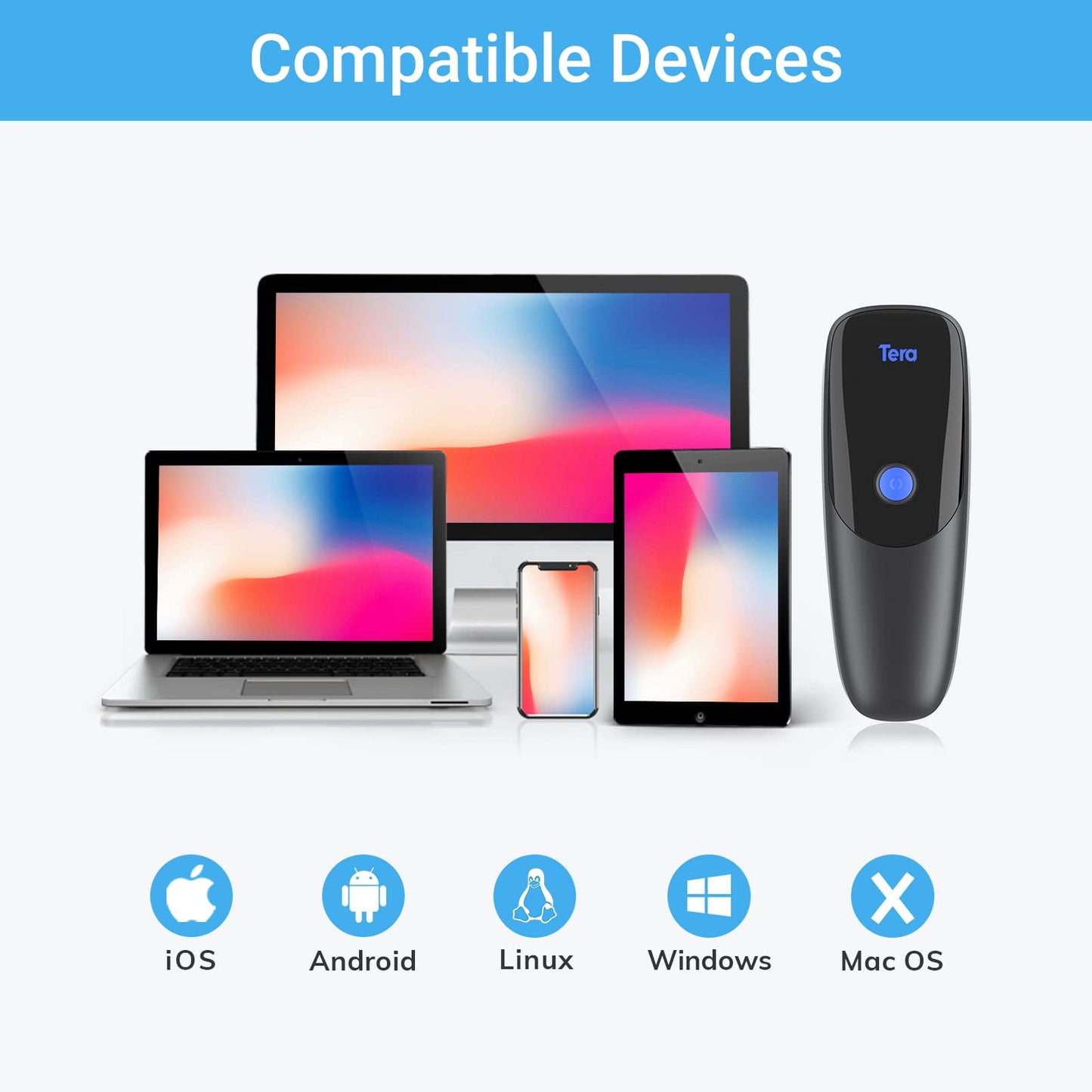 Tera Mini Wireless Barcode Scanner: Extreme Performance 1D 2D QR Wireless Bar Code Reader Portable Small 3-in-1 Work with Bluetooth & 2.4G Wireless & USB Wired Pocket Handheld Time Stamp 1300 Pro