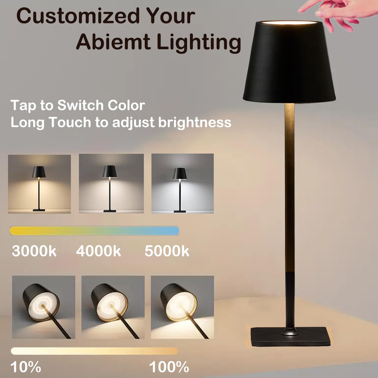 2 Pack Cordless Table Lamp-5500mAh Small Battery Operated Rechargeable Lamp,Waterproof Touch Lamp for Home Bar/Restaurant Dining Desk/Dinner Table/Kitchen,Portable for Outdoor Patio/Camping