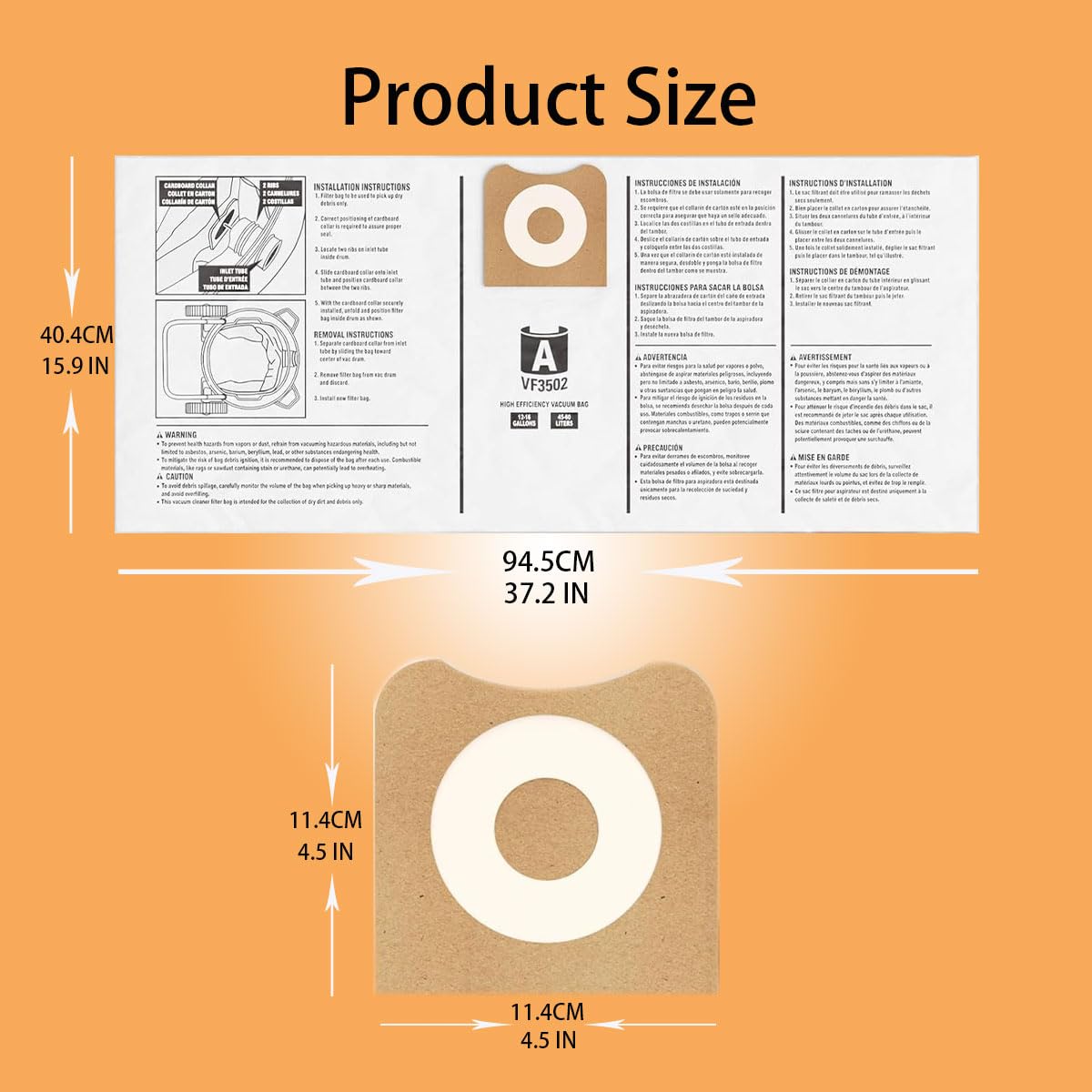 12 Pack 23743 VF3502 Vacuum Bags Compatible with Ridgid 12-16 Gallon Wet Dry Vacuums,Dust Collection Bags WD1950 WD1956 WD1850 WD1851 RV2400HF WD1450 WD1680 WD1270 (vf3502)