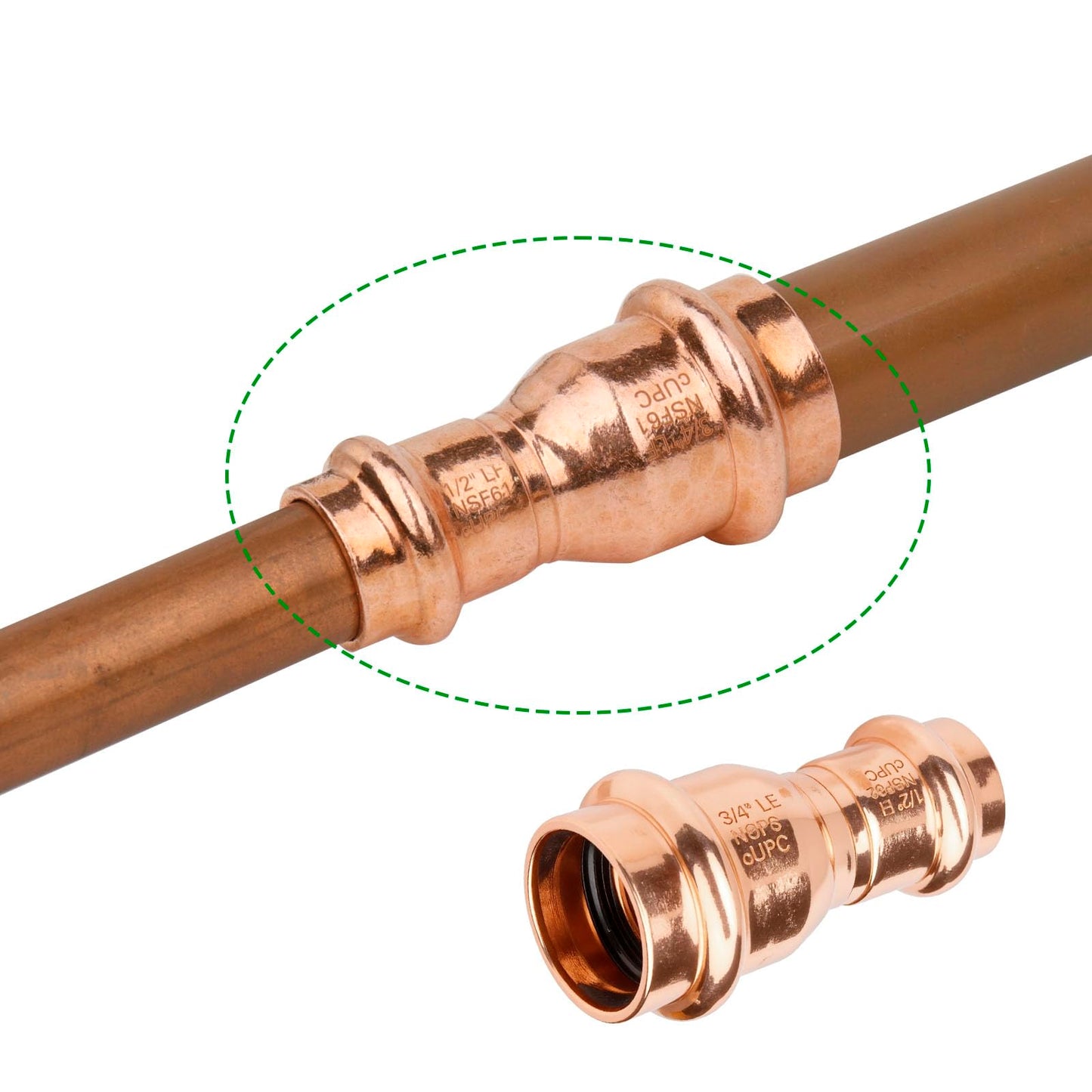 WHK 10 Packs 3/4" x 1/2" Pro Press Propress Copper Reducing Coupling Adater Fittings Use for Connect From 3/4 Cooper to 1/2 Cooper Pipe(Lead-Free,No Stop)