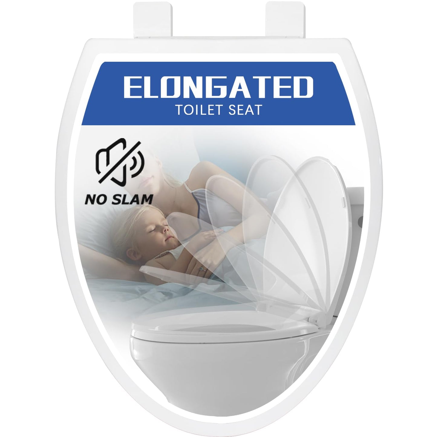 Round Toilet Seat, Standard 16.5” Slow/Soft Close Round Toilet Seat for Round Toilets, No-Slam Quiet-Close Lid, Easy-to-Install, White, Durable Never-Loosen Design