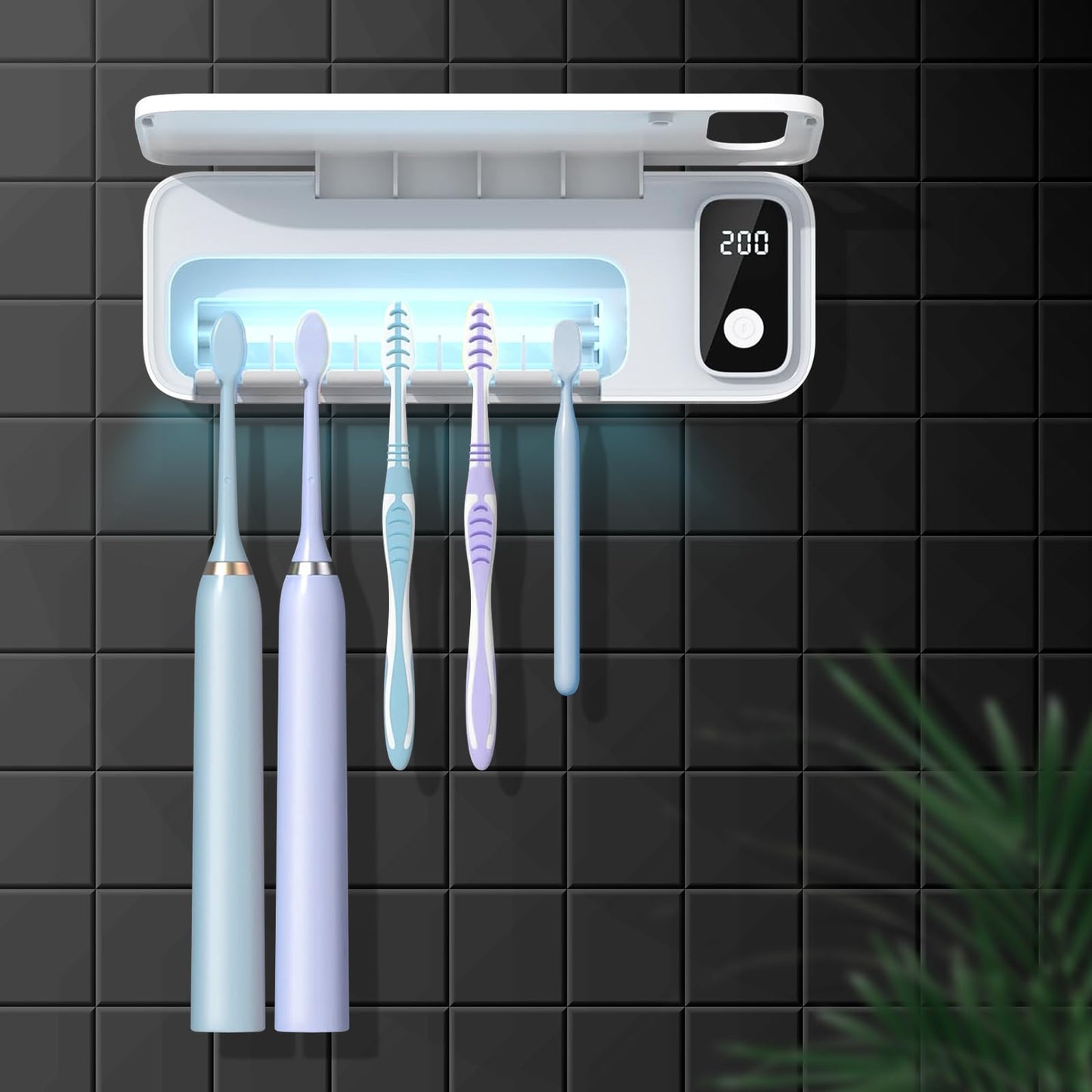 UV Toothbrush Cleaner Holder,5 Slots Wall Mounted Toothbrush Holder for Bathroom,Rechargeable Toothbrush Cleaner Case with Holder for Most Toothbrushes,No Drilling