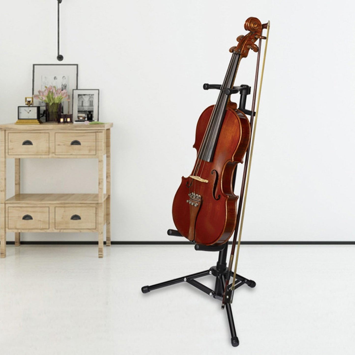 Violin Stand, Adjustable Height Violin Stand with Bow Holder, Aluminum Alloy Instrument Stand Ukulele Stand with Lock Buckle on the Top for Ukulele, Violin, Guitar