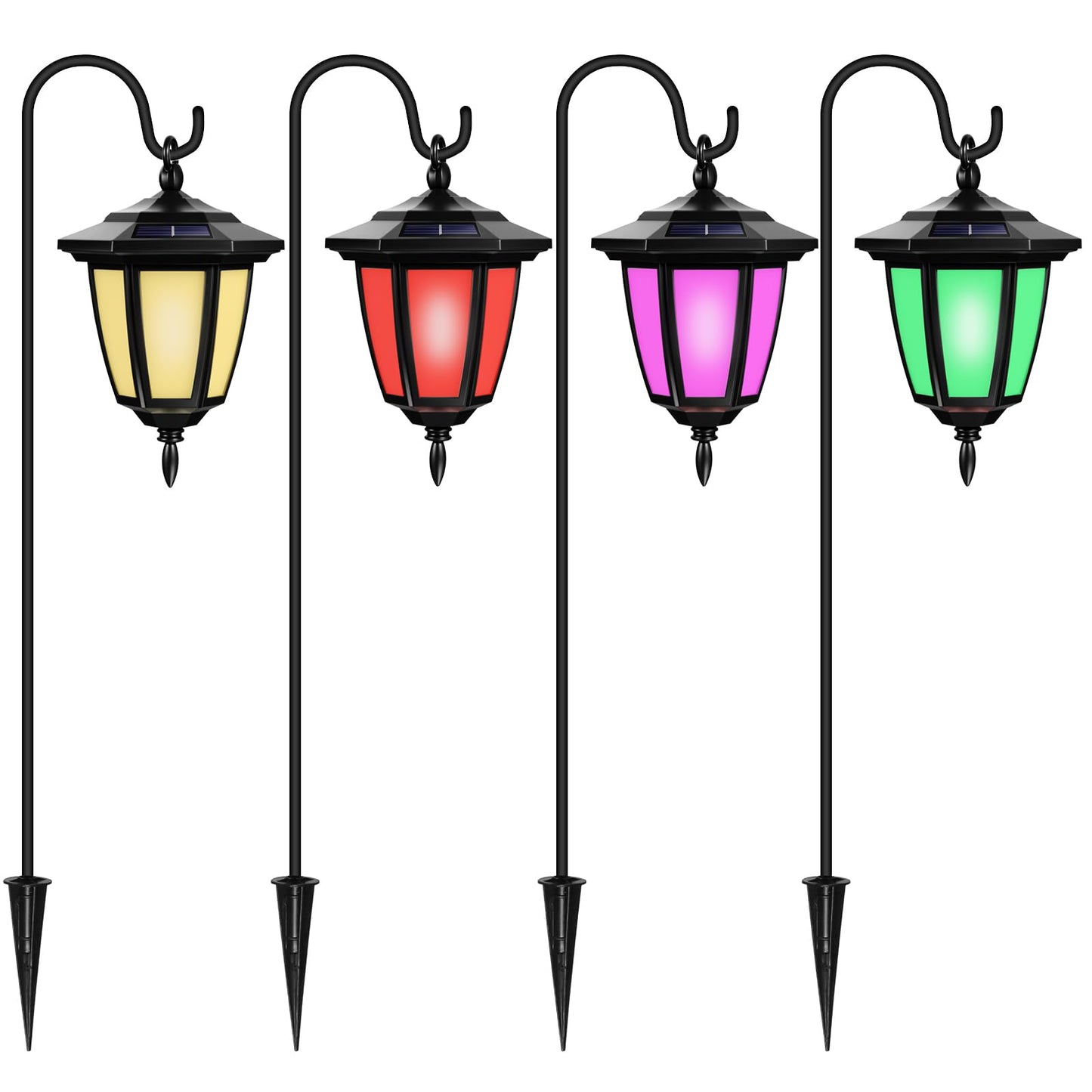 Viewsun 34 Inch Solar Hanging Lights, Shepherd Hook Lights with 2 Shepherd Hooks Waterproof Outdoor Decorative Solar Lantern Lights for Garden Decor, Patio, Backyard, Pathway, 4 Pack