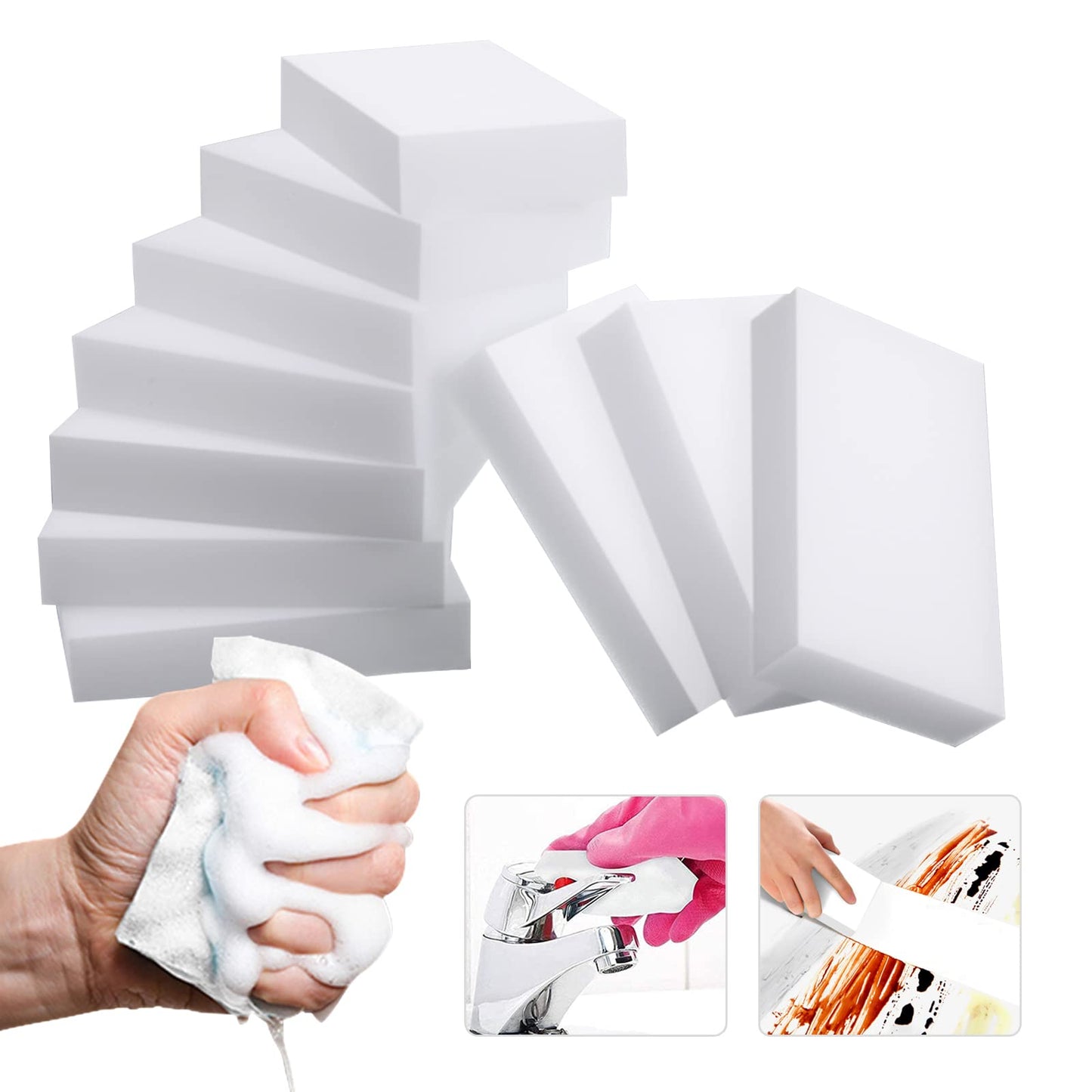 100Pack Magic Sponge Eraser | Extra Large Melamine Sponge Foam in Bulk | Multi-Functional Household Cleaning Sponge for Kitchen, Bathrooms, Sink, Walls, Vehicles, Shoes | No Scratch Cleaning Pads