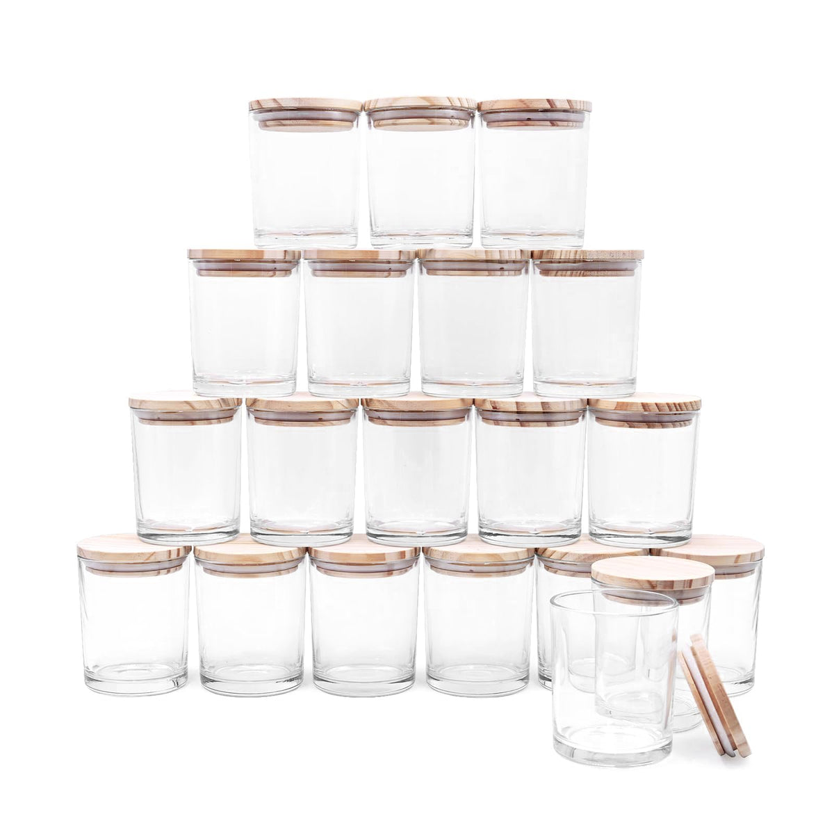 SHOWIN Thick Candle Jars for Making Candles 20 Pcs, 7 OZ Empty Jars with Wood Lids for Candle Making, Sample Container - Dishwasher Safe, Clear