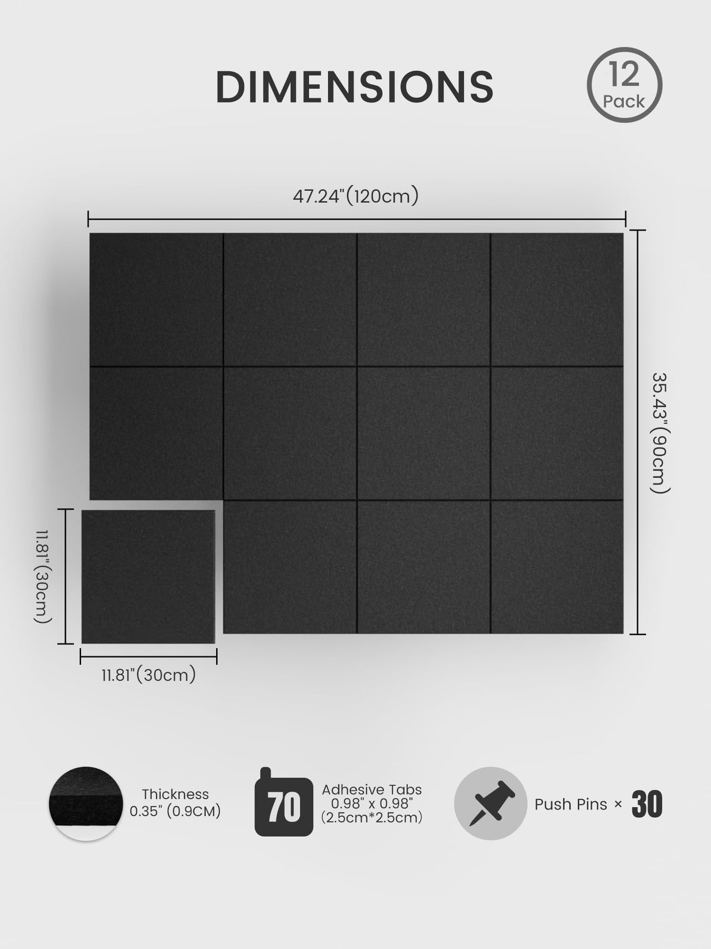 Large Cork Board Alternative - Slat Wall Paneling, Felt Bulletin Board Tiles for Office Decor, Push pin Board Office Wall Organizer -12-Pack-Black