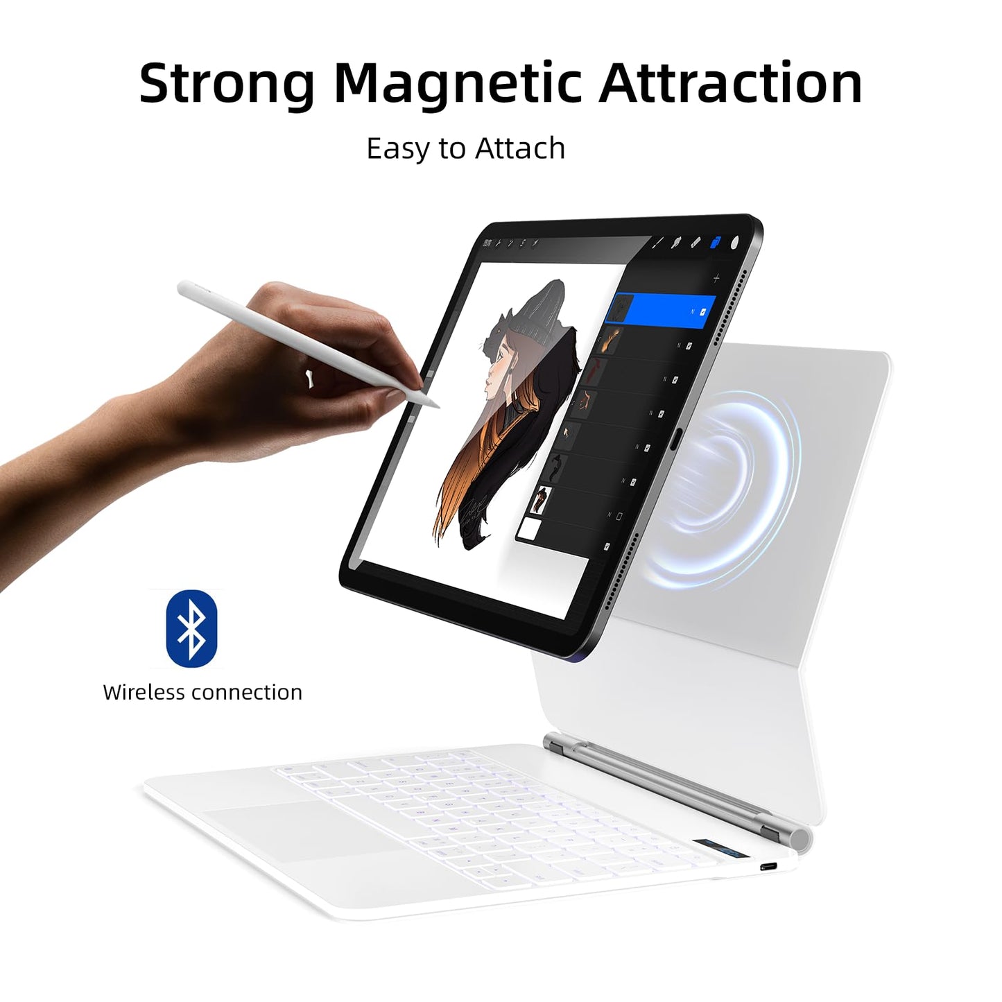 for iPad Pro 13 inch case 2024 with Keyboard M4,Magnetic Attach,Multi-Gesture Trackpad,7-Color Backlit,Shortcut Keys,Auto Sleep/Awake,Magic Keyboard for iPad Pro 13-inch M4 2024,White