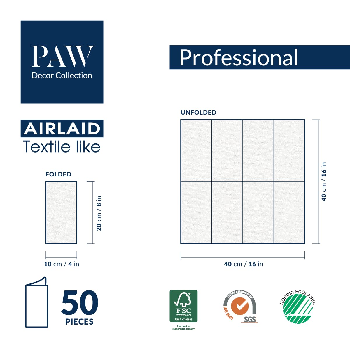 PAW - 50-Pack Disposable Cream Linen-Feel Guest Towels 8" x 4" Folded, European Quality Hand Towels, Elegant Dinner Napkins for Special Occasions - Wedding, Birthday, Holiday, Bridal Shower