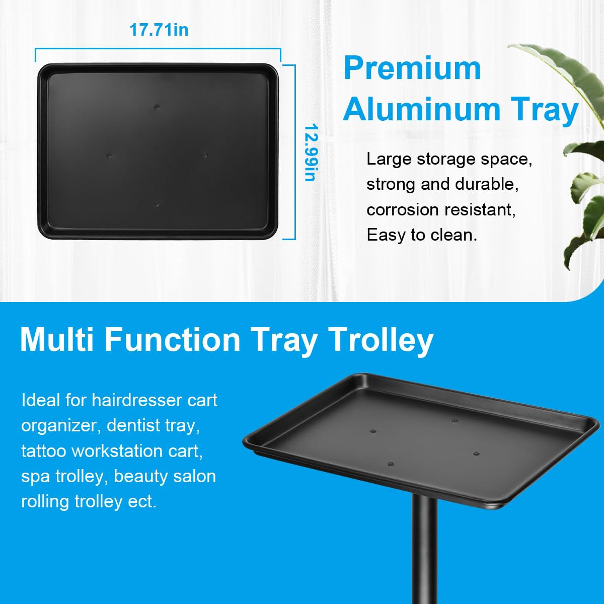 FLOLXNB Salon Tray Cart Premium Aluminum Tattoo Tray Rolling Trolley Adjustable Height Storage Utility Cart for Clinic Spa Rolling Tray (Black)
