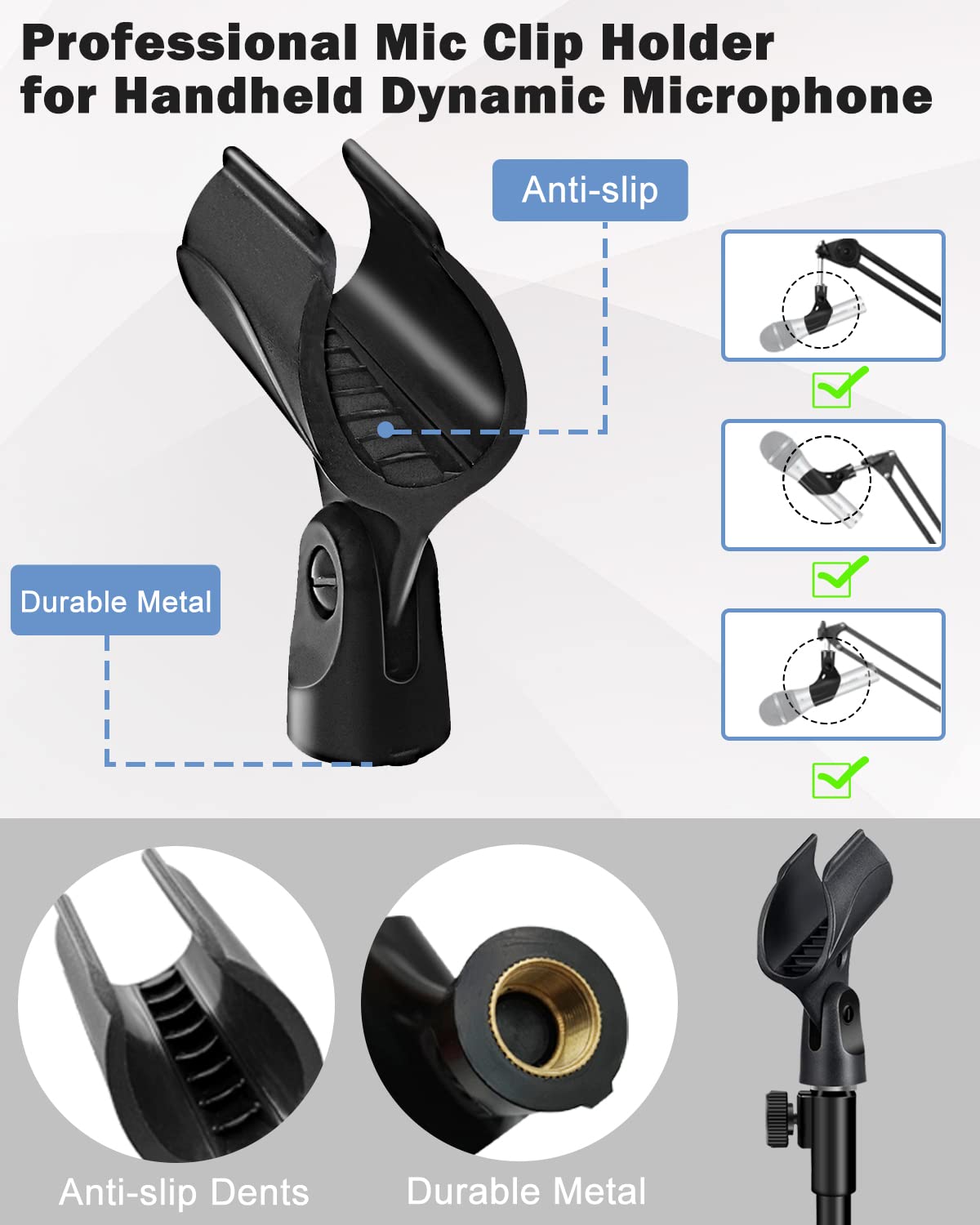 Mictop 2 Pack Desktop Mic Stand, Portable Foldable Tripod with Mic Clip Holder, Adjustable Microphone Stand For Dynamic Microphone Like Samson Q2U Shure SM58 SM57 PGA48 PGA58 etc.
