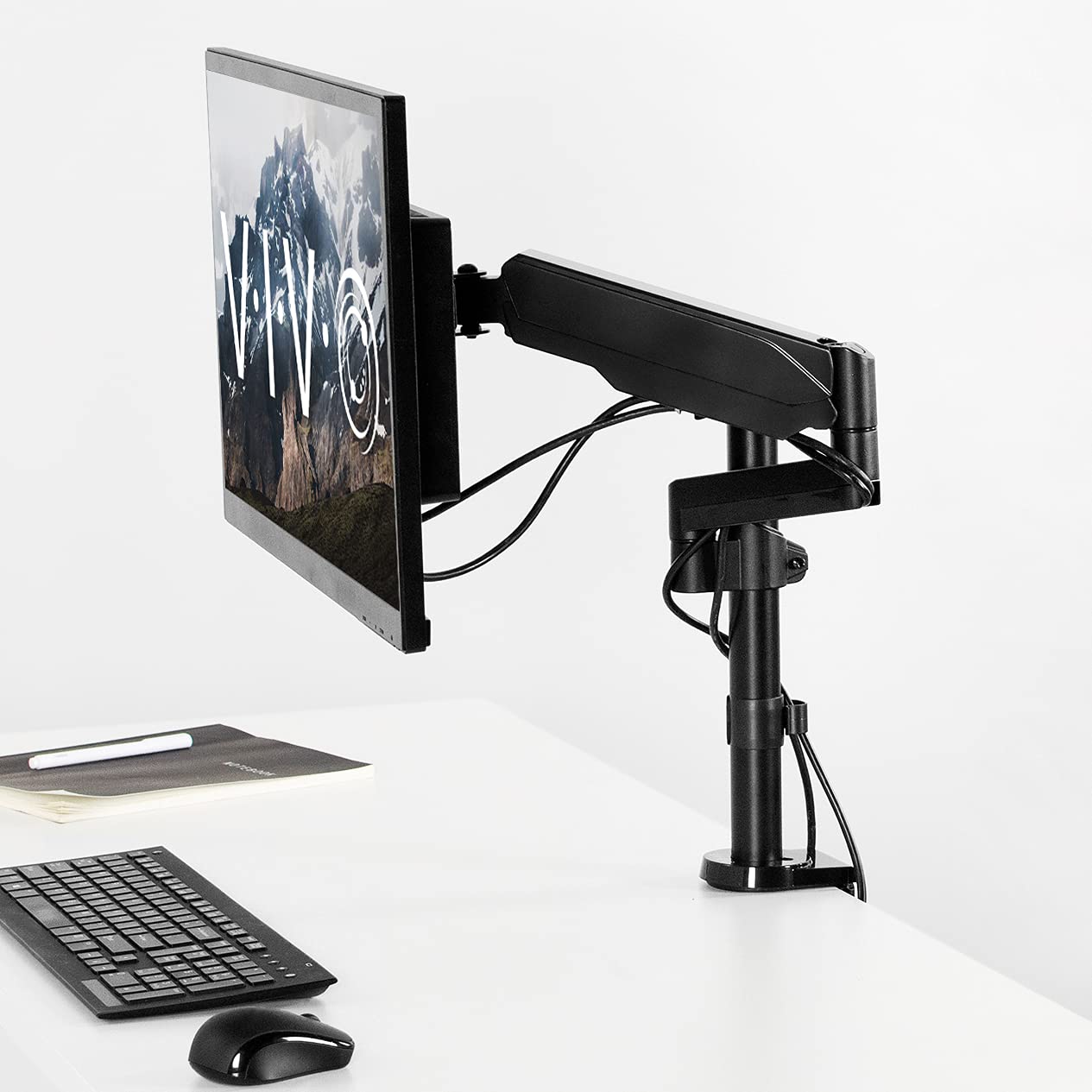 VIVO Fully Adjustable Single Monitor Pneumatic Arm for Desk Mount Stand, Monitor Arm for 1 Screen up to 32 inches, Max VESA 100x100, Black, PT-SD-AM01K