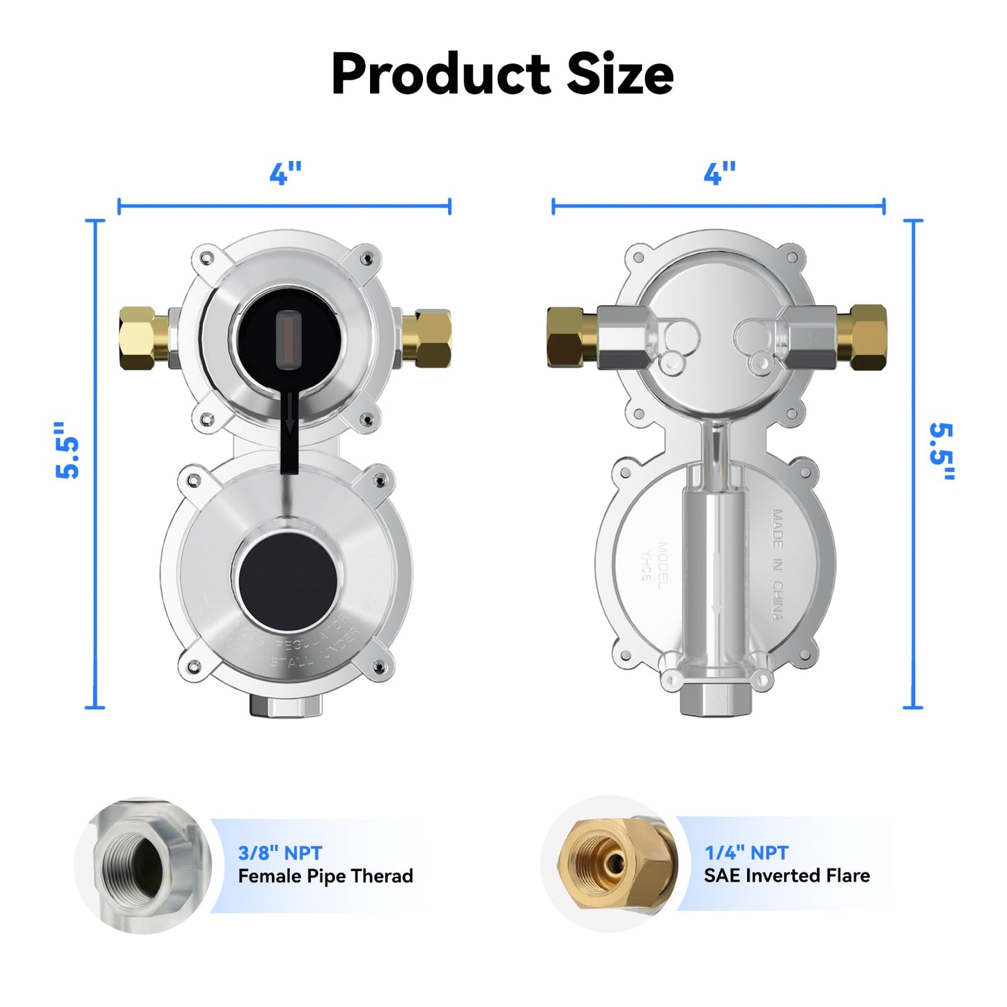 Solimeta RV Dual Cylinder Gas Regulator - 2-Stage Seamless Changeover Valve with 2PCS 15" Stainless Steel Hoses for Campers & Trailers，Vans/Trailers Primary Cylinder