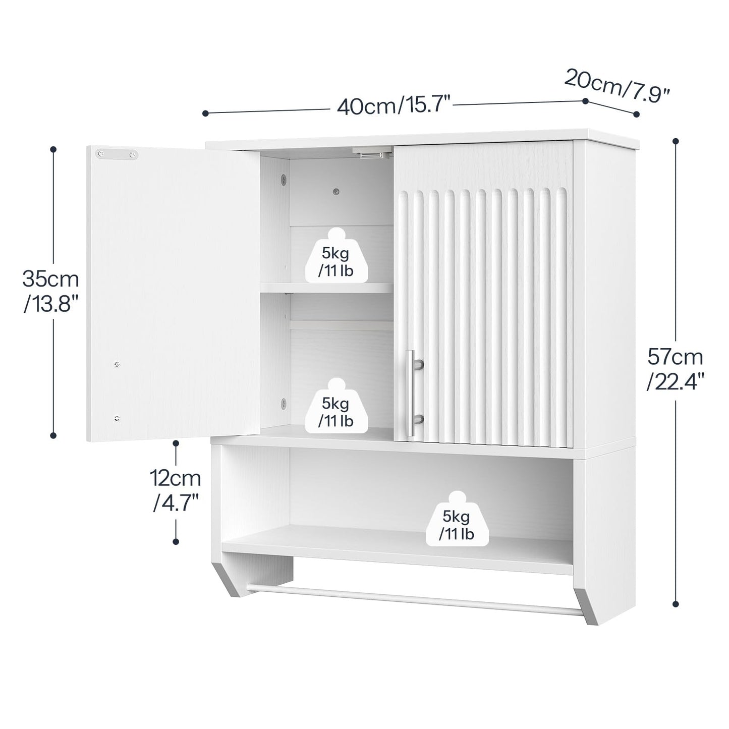 HOOBRO Bathroom Wall Cabinet, Farmhouse Medicine Cabinet, Wall Mounted Bathroom Cabinet with Towel Rack, Adjustable Shelf, for Small Spaces, Bathroom, Kitchen, White WW135CW01