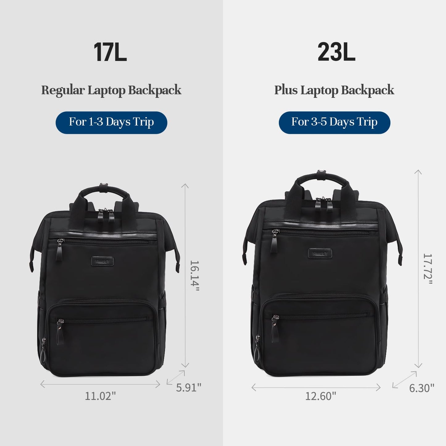 Timeet Laptop Backpack for Women Men, 17 Inch Travel Backpack with USB Charging Port, Water Resistant & Anti-theft for Work College Business, Multifunctional Carry on Backpack, Mousse Black