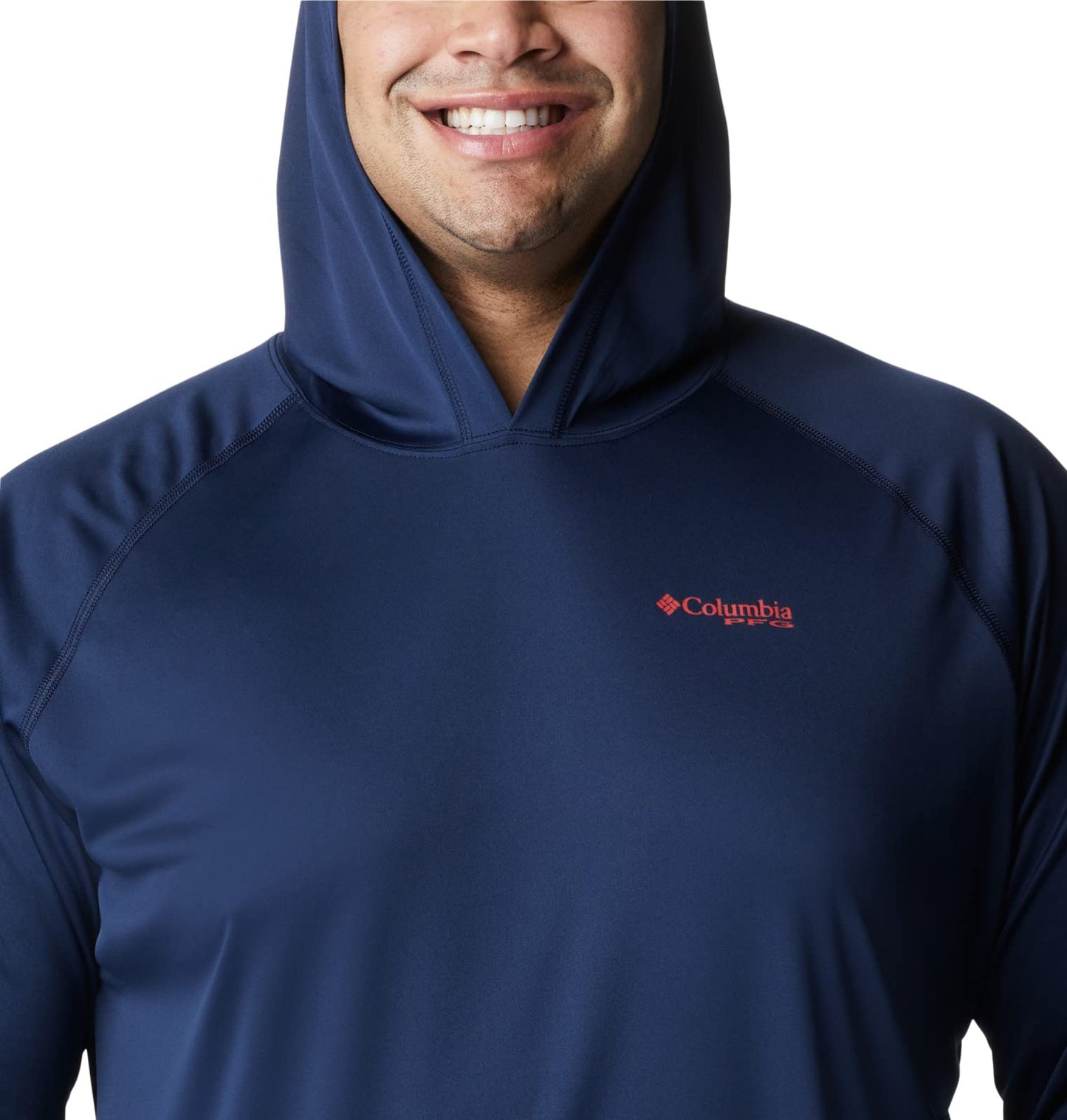 Columbia Men's Terminal Tackle Hoodie, Coll Navy/Sunset Red Logo, Large Tall