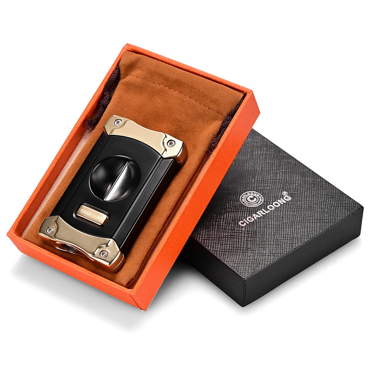 CIGARLOONG Cigar Cutter Stainless Steel Sharpening V Cut Blades with Cigar Punch